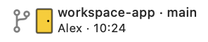 Exemplo da barra de menus nativa do Git Knock 1.0(8), com ícone compacto e informações de repositório, branch, autor e horário.